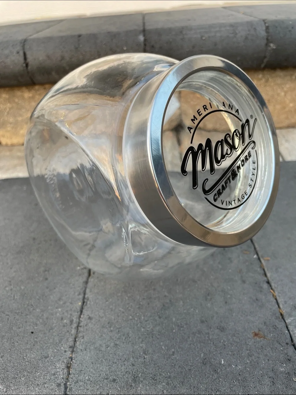 Mason Glass Pantry Jar with Silver Lid and Logo - Missing Letter ‘C’ in America